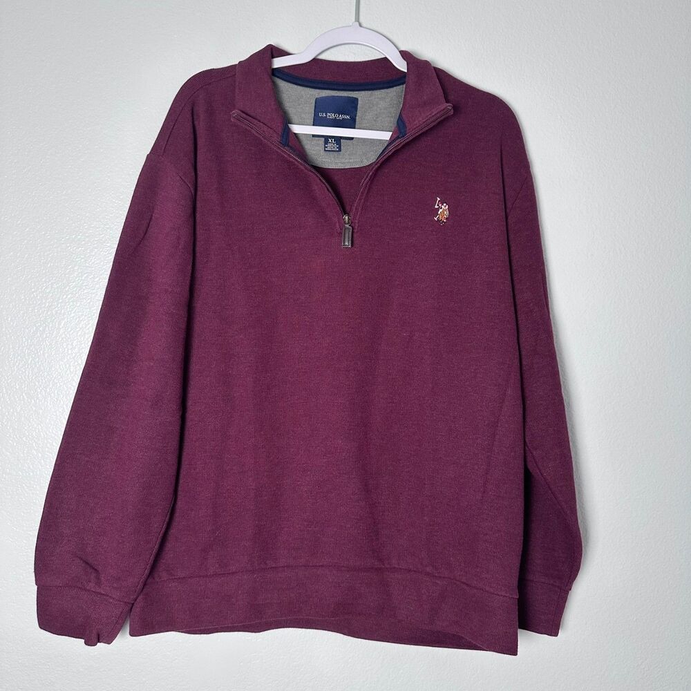 U.S. Polo Assn. Men's Size XL Sweater Burgundy‎ Quarter Zip Pullover Cotton
